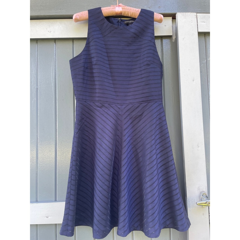 Banana Republic Navy Blue Textured Stripe Sleeveless Fit and Flare Dress 10